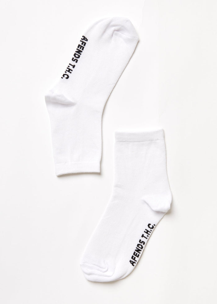 Afends Unisex All Time - Hemp Crew Socks - White - Sustainable Clothing - Streetwear