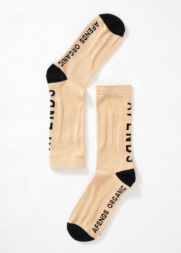 Afends Unisex Solitude - Organic Crew Socks - Bone - Sustainable Clothing - Streetwear