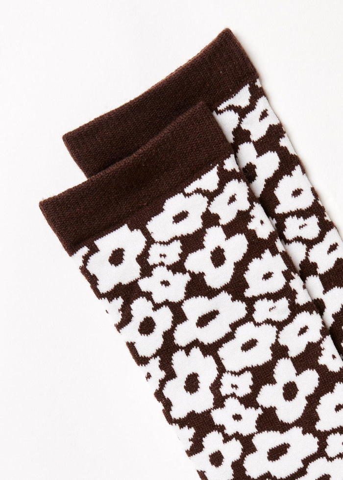 Afends Unisex Alohaz - Recycled Crew Socks - Coffee - Sustainable Clothing - Streetwear