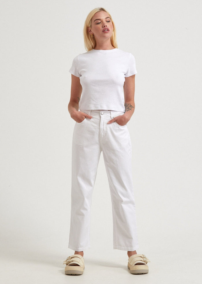 Afends Womens Shelby - Hemp Twill High Waist Wide Leg Pant - White - Sustainable Clothing - Streetwear