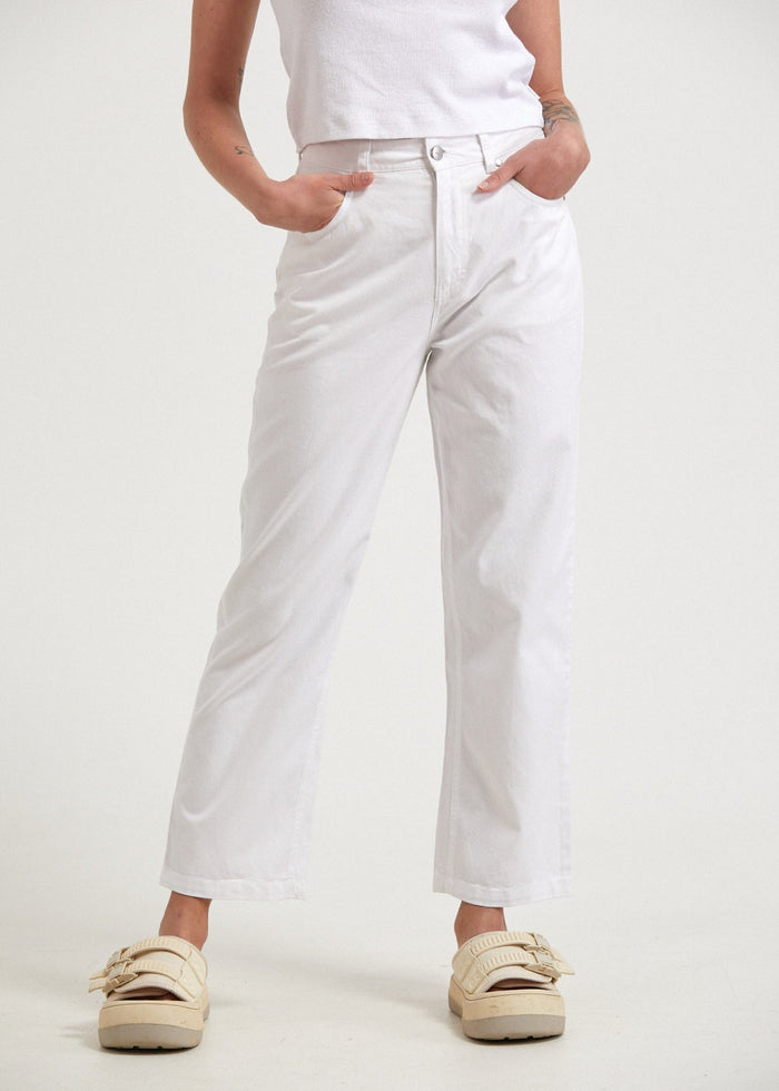 Afends Womens Shelby - Hemp Twill High Waist Wide Leg Pant - White - Sustainable Clothing - Streetwear