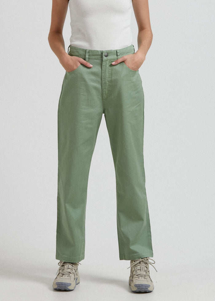 Afends Womens Shelby - Hemp Twill High Waist Wide Leg Pant - Moss - Sustainable Clothing - Streetwear