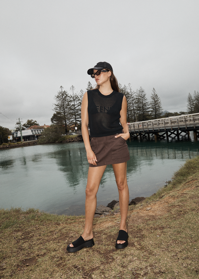 Afends Womens Lexi - Carpenter Mini Skirt - Coffee - Sustainable Clothing - Streetwear