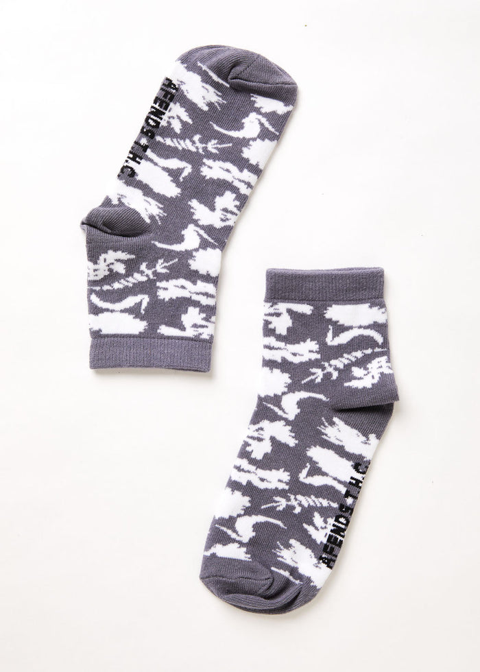 Afends Unisex Bayley - Hemp Floral Crew Socks - Steel - Sustainable Clothing - Streetwear