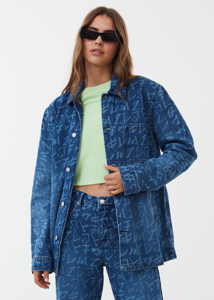 Afends Unisex Tagged - Unisex Hemp Denim Jacket - Graffiti Blue - Sustainable Clothing - Streetwear