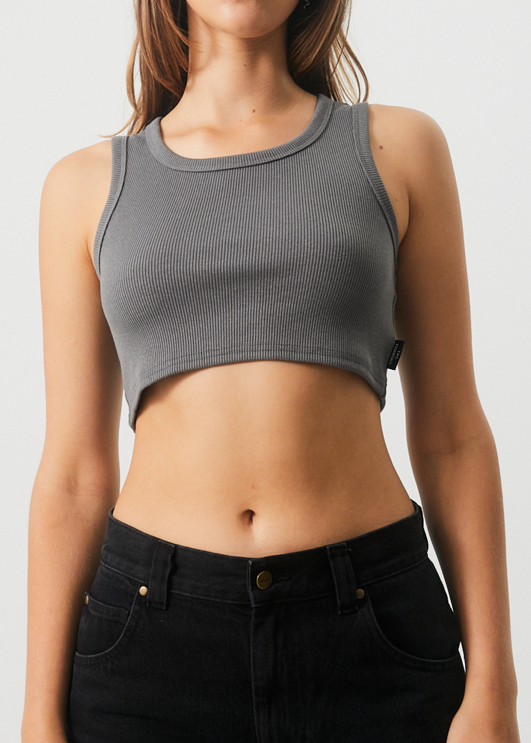 Afends Womens Chloe - Hemp Ribbed Crop Tank - Steel - Sustainable Clothing - Streetwear