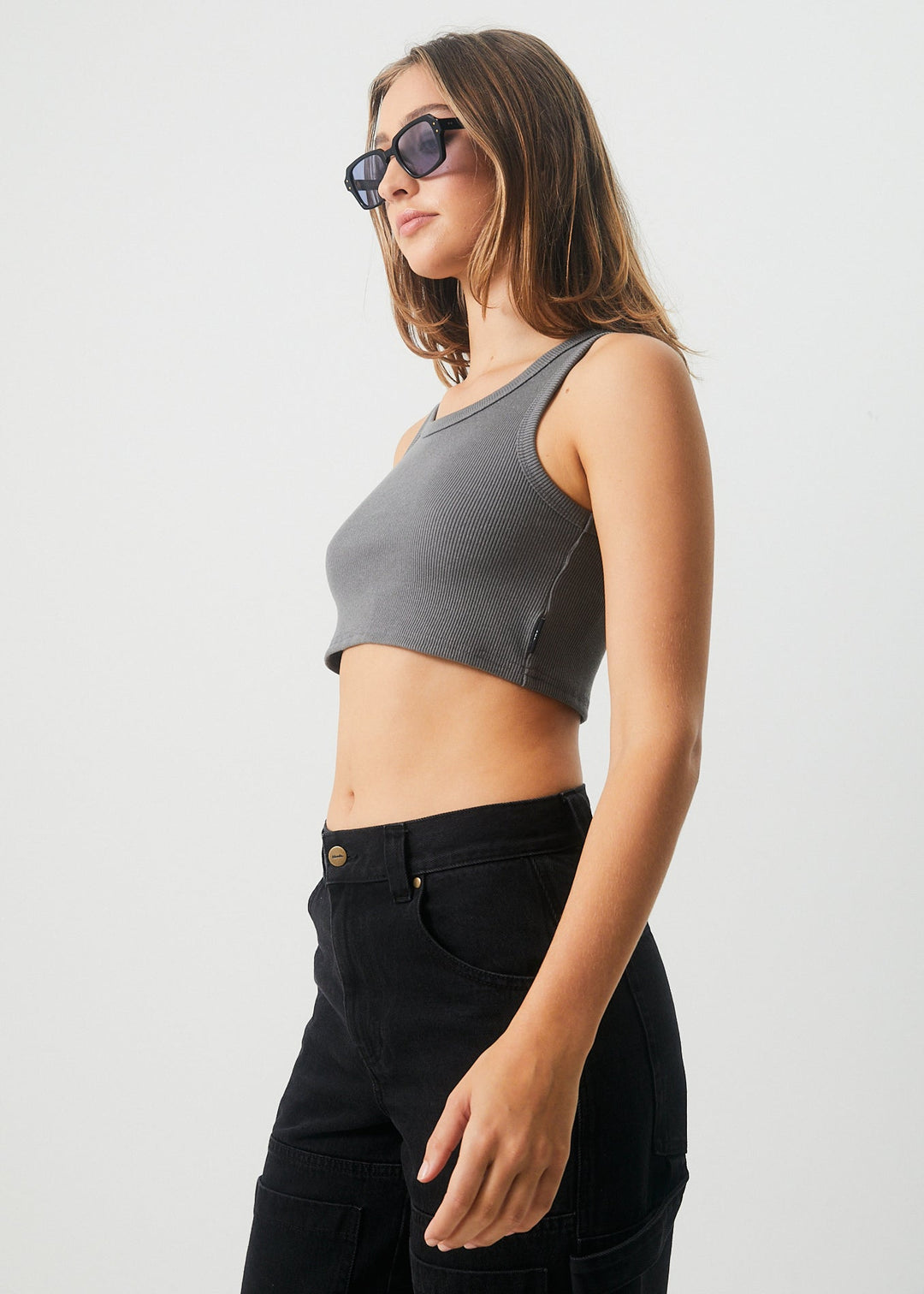 Afends Womens Chloe - Hemp Ribbed Crop Tank - Steel - Sustainable Clothing - Streetwear