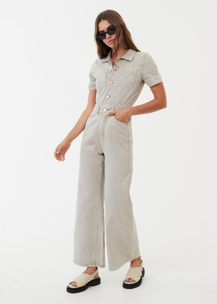 Afends Womens Miami - Organic Denim Flared Jumpsuit - Faded Cement - Sustainable Clothing - Streetwear
