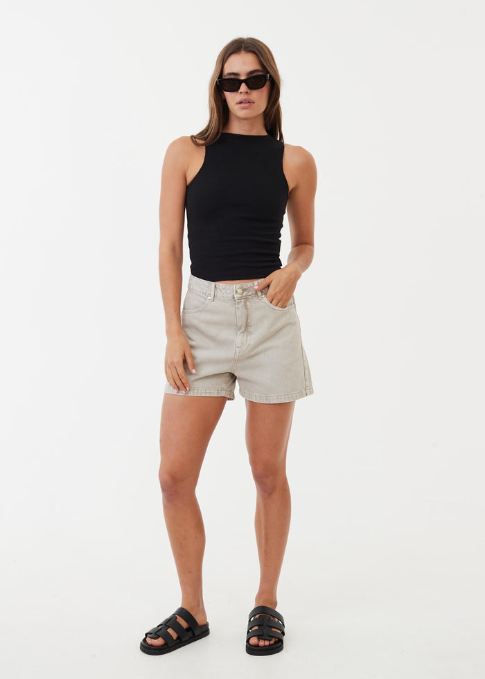 Afends Womens Seventy Threes - Organic Denim High Waisted Shorts - Faded Cement - Sustainable Clothing - Streetwear