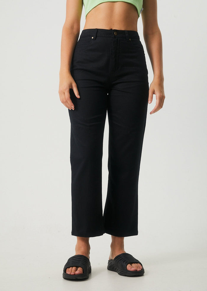 Afends Womens Shelby - Hemp Twill Wide Leg Pants - Black - Sustainable Clothing - Streetwear