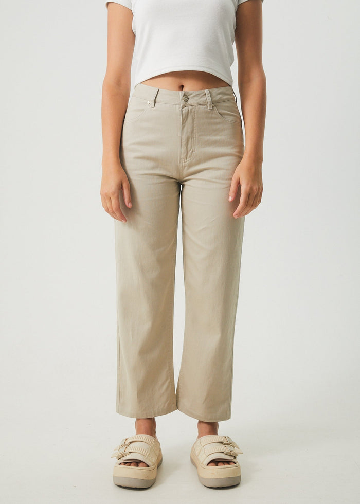 Afends Womens Shelby - Hemp Twill Wide Leg Pants - Cement - Sustainable Clothing - Streetwear