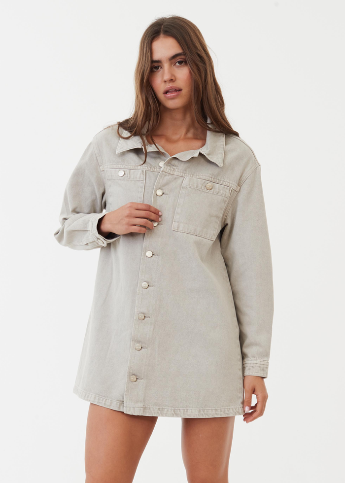 Afends Womens Tori - Organic Denim Dress - Faded Cement - Sustainable Clothing - Streetwear