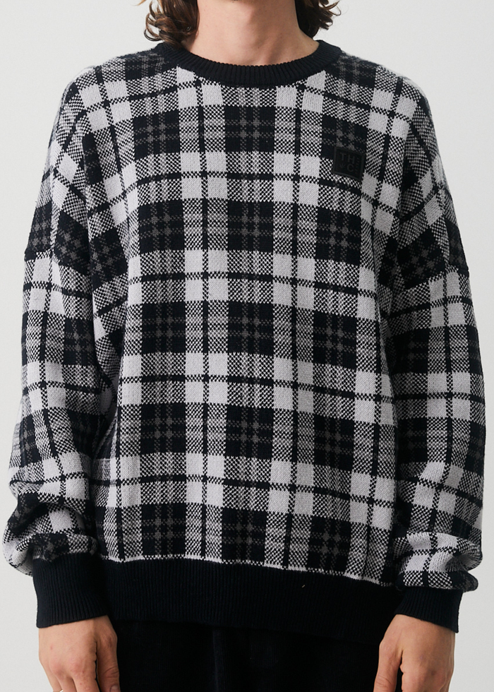 Afends Mens Asta - Hemp Check Knit Crew Neck Jumper - Steel - Sustainable Clothing - Streetwear