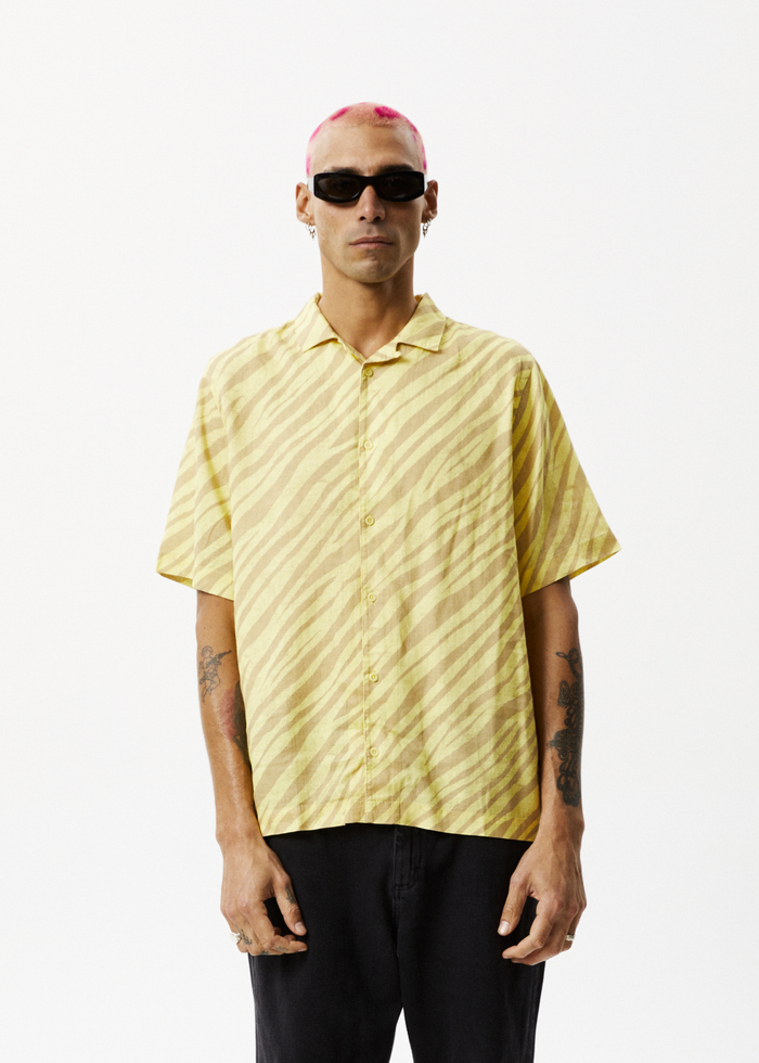 Afends Mens Atmosphere - Hemp Cuban Short Sleeve Shirt - Butter Stripe - Sustainable Clothing - Streetwear