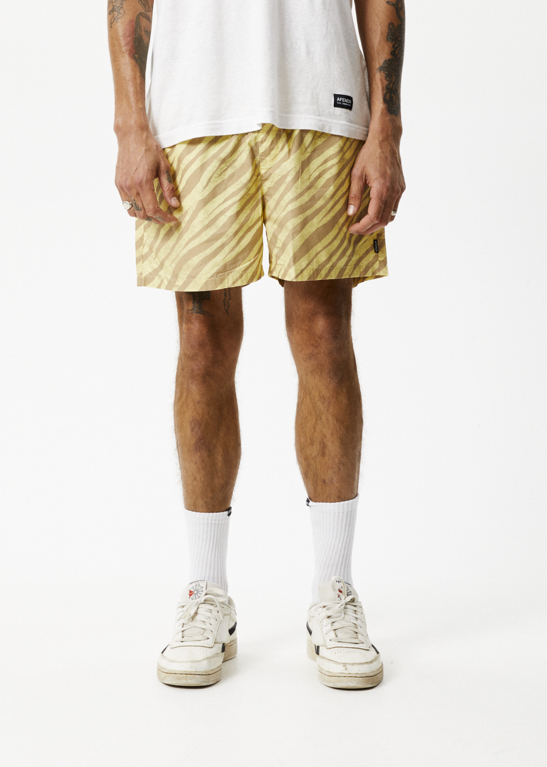 Afends Mens Baywatch Atmosphere - Organic Elastic Waist Shorts - Butter Stripe - Sustainable Clothing - Streetwear