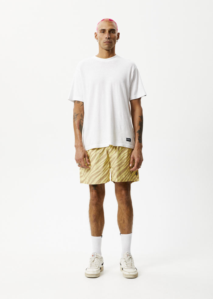 Afends Mens Baywatch Atmosphere - Organic Elastic Waist Shorts - Butter Stripe - Sustainable Clothing - Streetwear