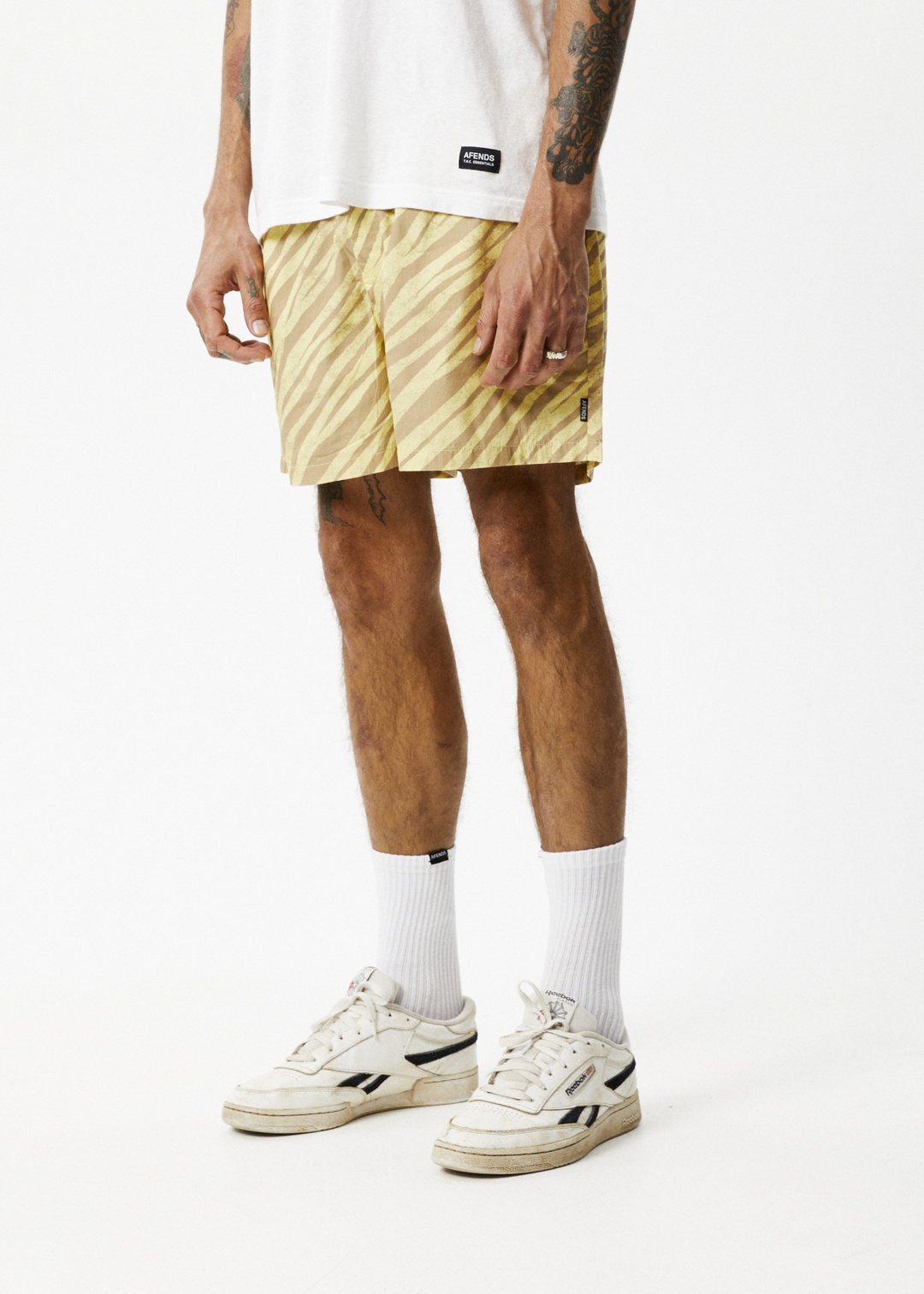 Afends Mens Baywatch Atmosphere - Organic Elastic Waist Shorts - Butter Stripe - Sustainable Clothing - Streetwear