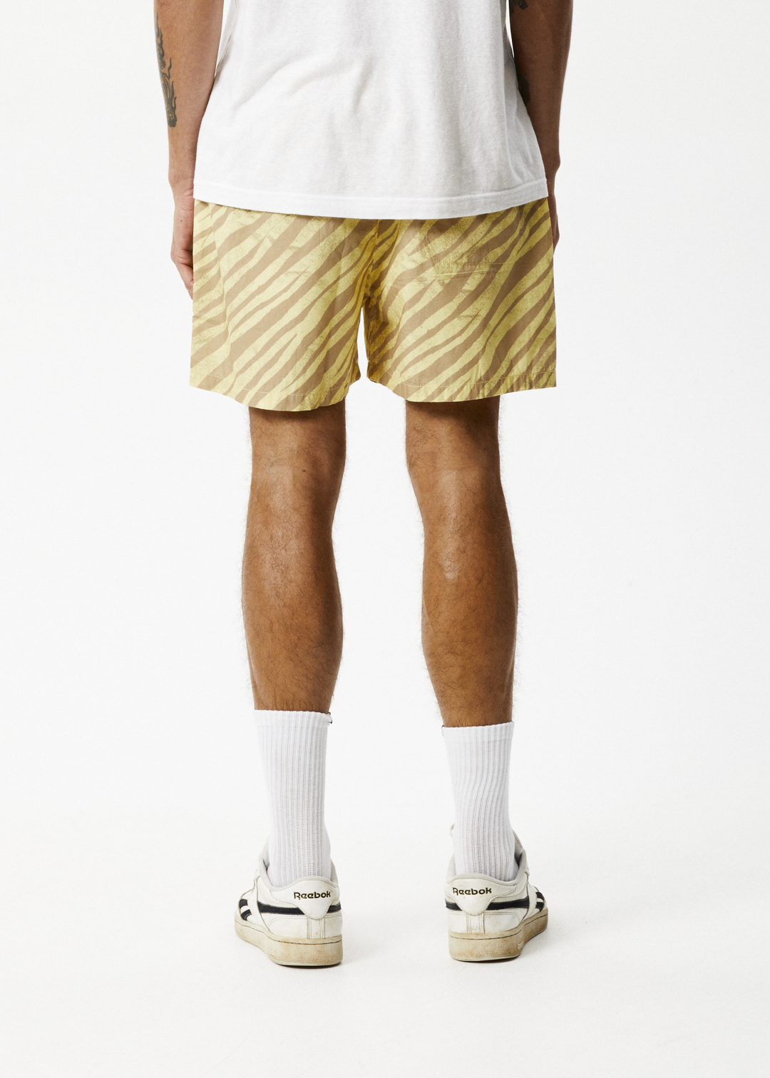 Afends Mens Baywatch Atmosphere - Organic Elastic Waist Shorts - Butter Stripe - Sustainable Clothing - Streetwear