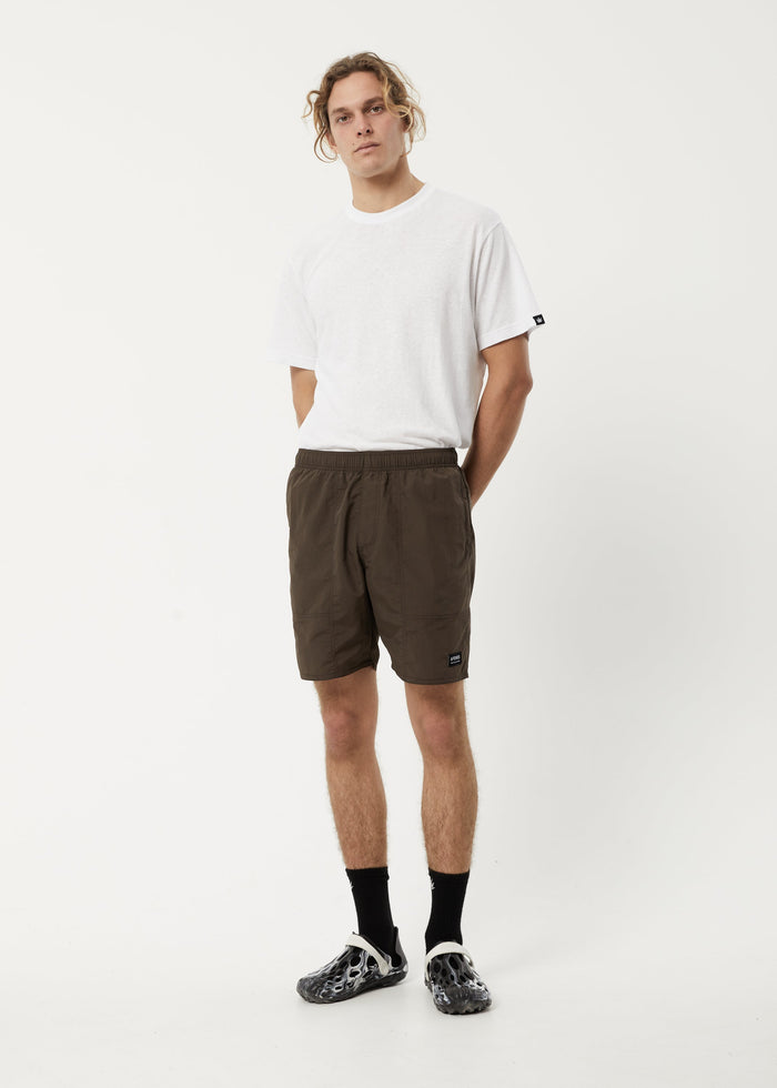 Afends Mens Baywatch Misprint - Elastic Waist Shorts - Coffee - Sustainable Clothing - Streetwear