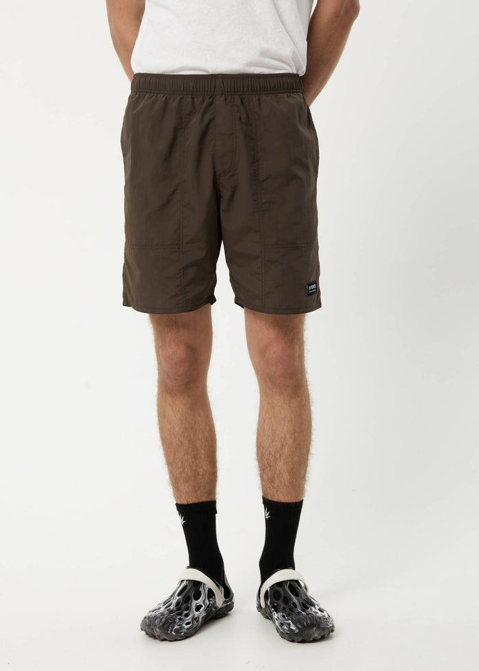 Afends Mens Baywatch Misprint - Elastic Waist Shorts - Coffee - Sustainable Clothing - Streetwear