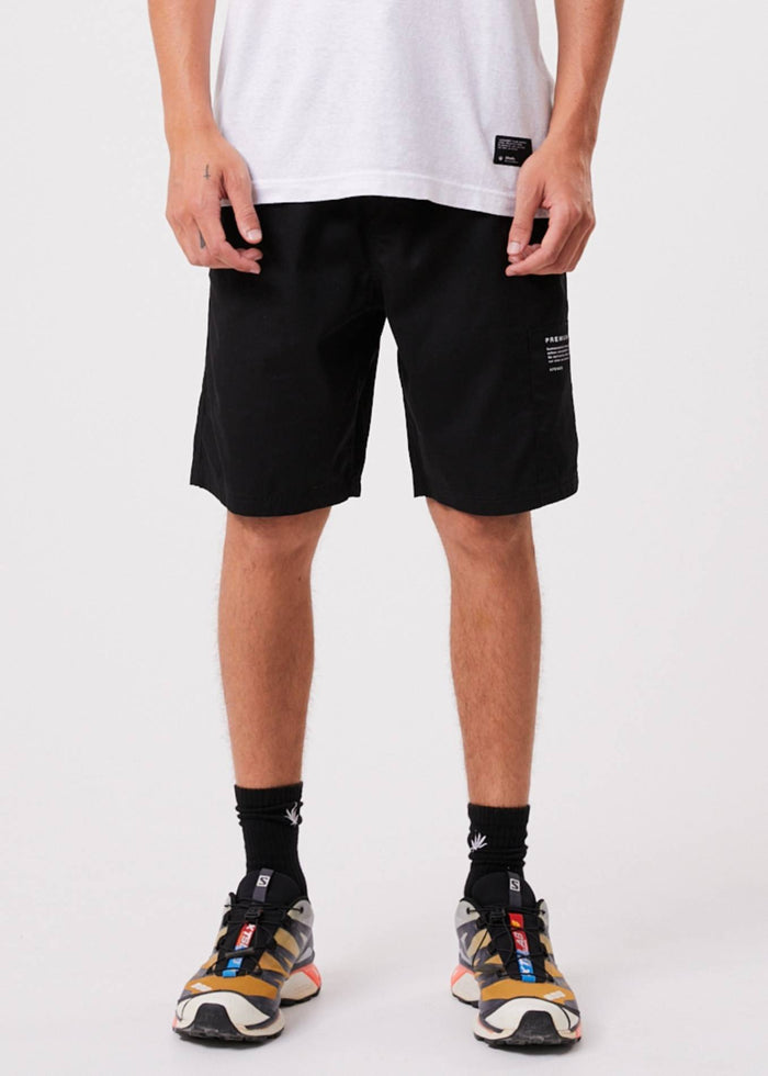 Afends Mens Baywatch Utility - Organic Elastic Waist Shorts - Black - Sustainable Clothing - Streetwear