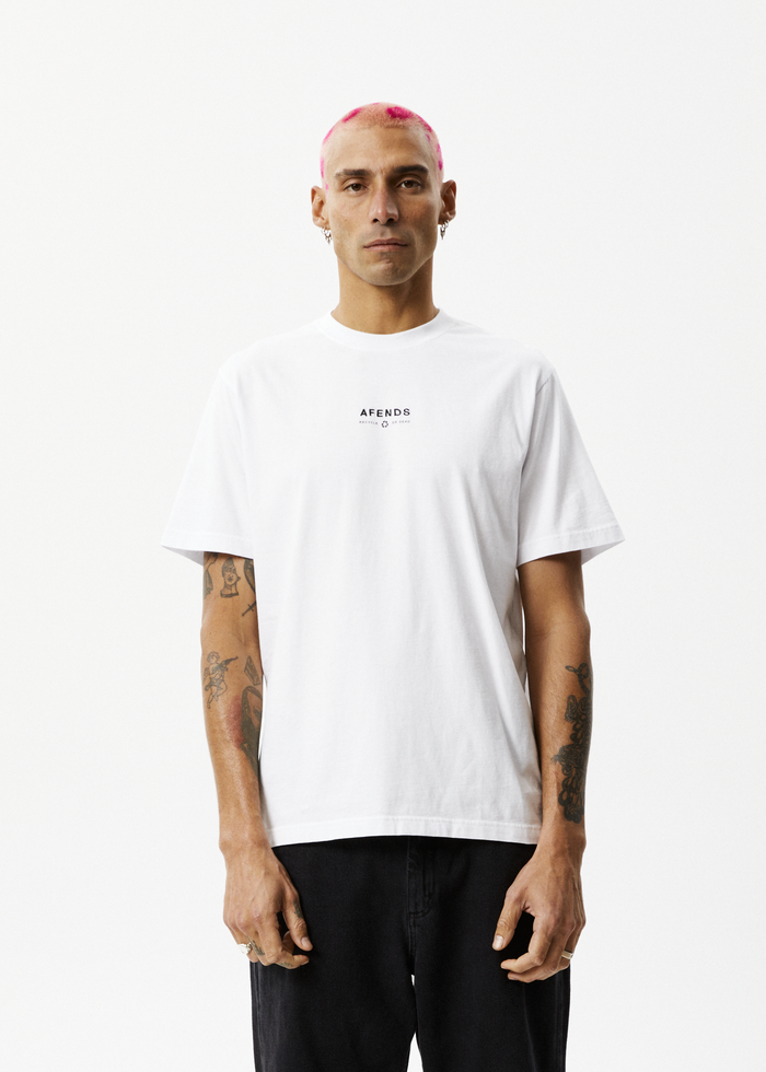 Afends Mens Calico - Recycled Retro Logo T-Shirt - White - Sustainable Clothing - Streetwear