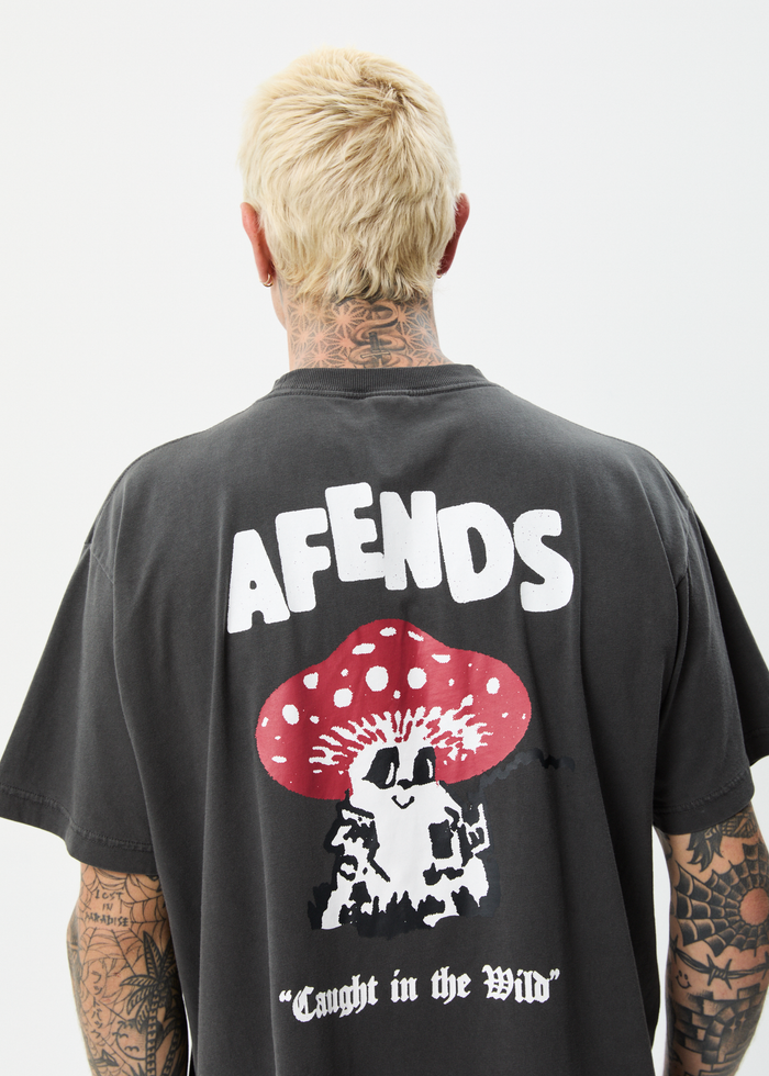 Afends Mens Caught In The Wild - Recycled Boxy Graphic T-Shirt - Stone Black - Sustainable Clothing - Streetwear