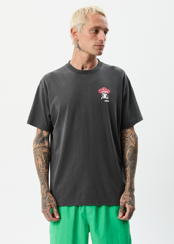 Afends Mens Caught In The Wild - Recycled Boxy Graphic T-Shirt - Stone Black - Sustainable Clothing - Streetwear