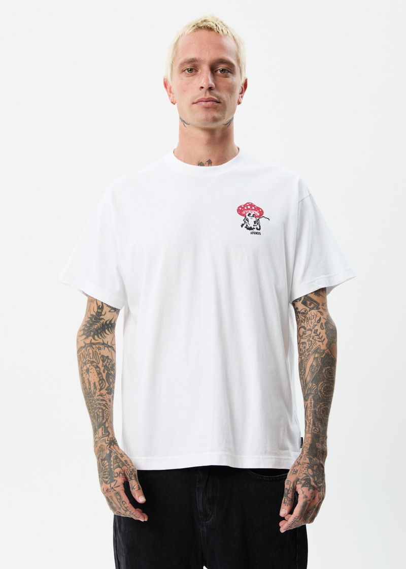 Afends Mens Caught In The Wild - Recycled Boxy Graphic T-Shirt - White