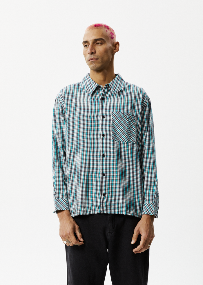 Afends Mens Checkers - Recycled Check Long Sleeve Shirt - Black - Sustainable Clothing - Streetwear