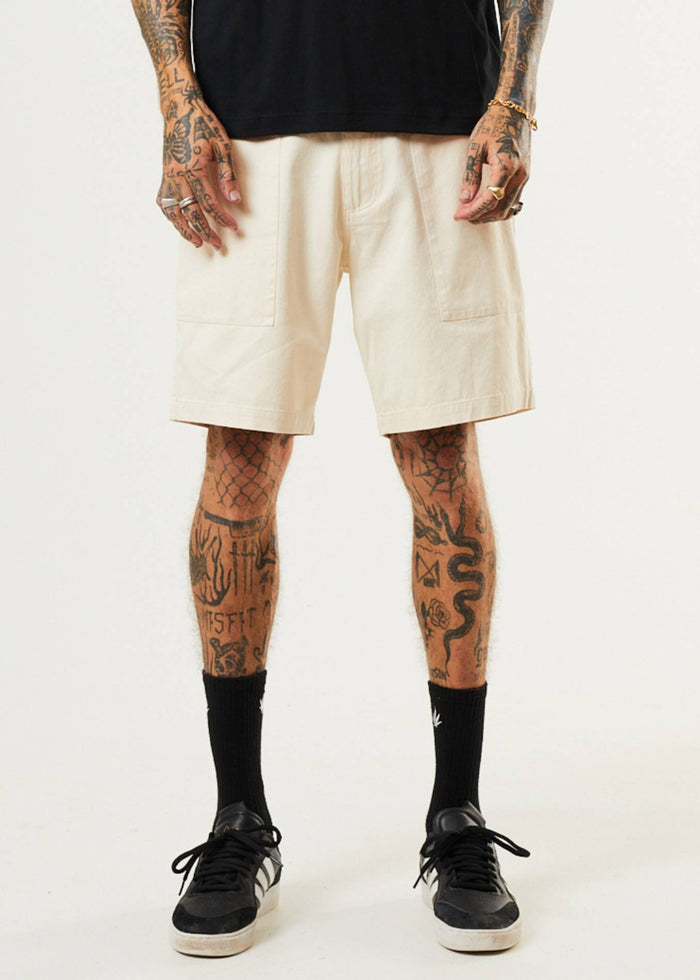 Afends Mens Chess Club - Hemp Relaxed Shorts - Natural - Sustainable Clothing - Streetwear