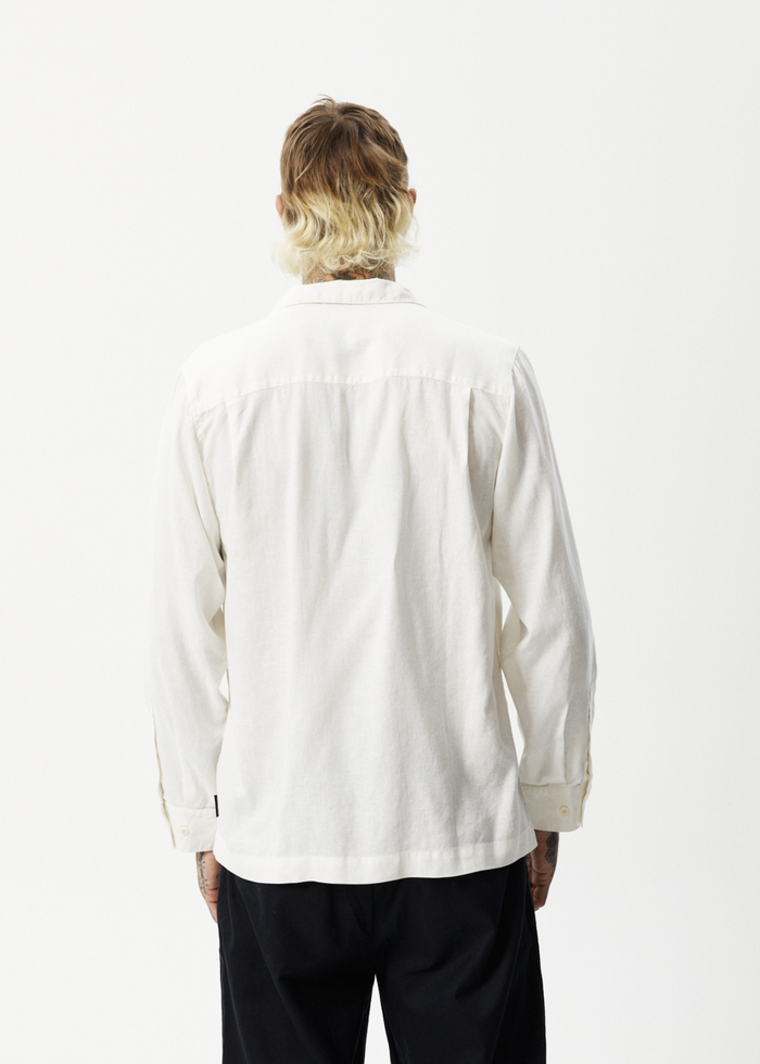 Afends Mens Critical - Hemp Cuban Long Sleeve Shirt - White - Sustainable Clothing - Streetwear