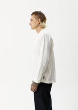 Afends Mens Critical - Hemp Cuban Long Sleeve Shirt - White - Afends mens critical   hemp cuban long sleeve shirt   white   sustainable clothing   streetwear