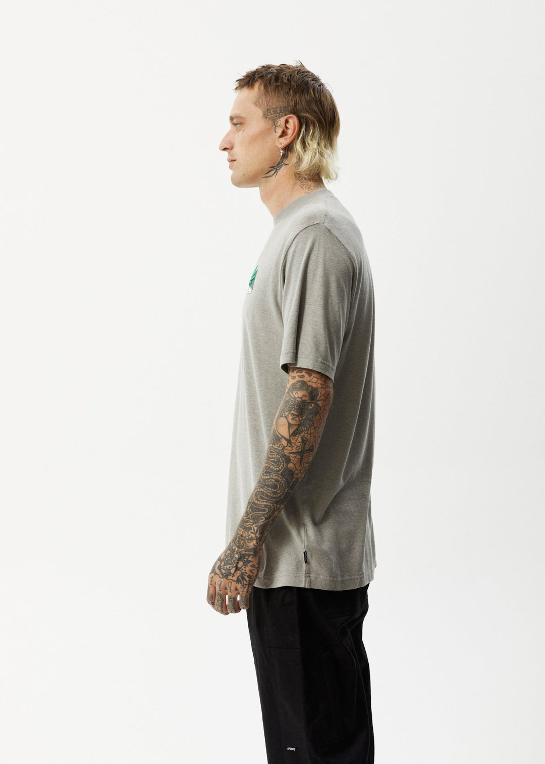 Afends Mens Crops - Retro Logo T-Shirt - Olive - Sustainable Clothing - Streetwear