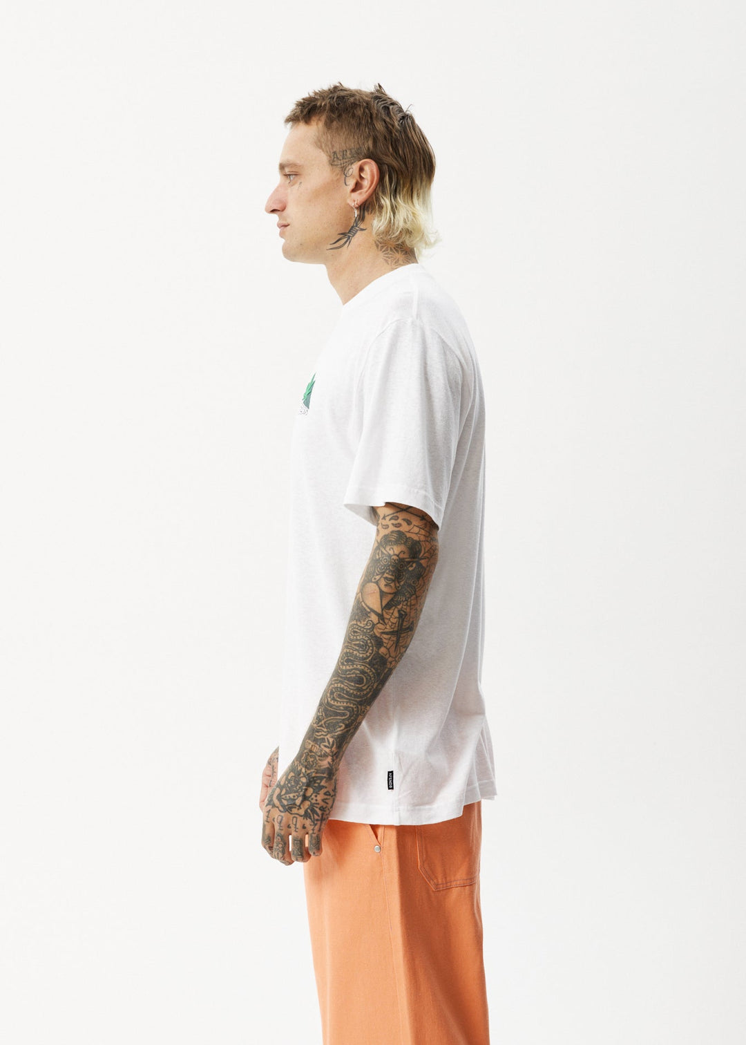 Afends Mens Crops - Retro Logo T-Shirt - White - Sustainable Clothing - Streetwear