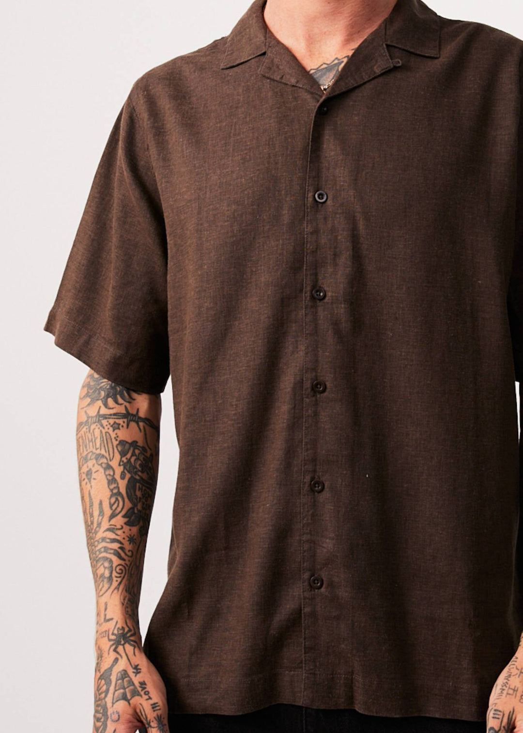 Afends Mens Daily - Hemp Cuban Short Sleeve Shirt - Coffee - Sustainable Clothing - Streetwear