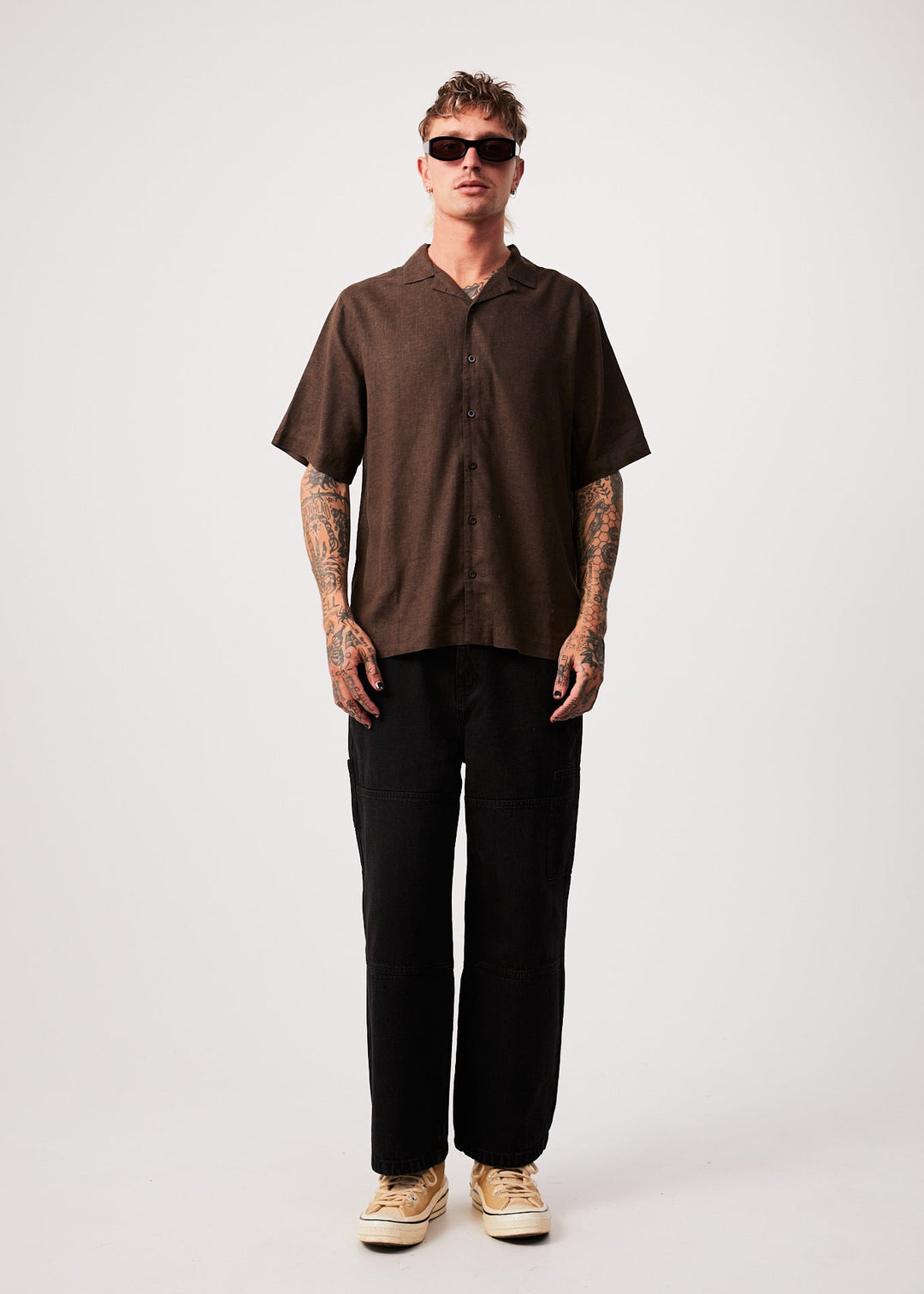 Afends Mens Daily - Hemp Cuban Short Sleeve Shirt - Coffee - Sustainable Clothing - Streetwear