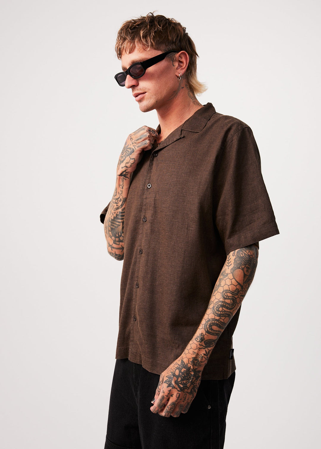 Afends Mens Daily - Hemp Cuban Short Sleeve Shirt - Coffee - Sustainable Clothing - Streetwear