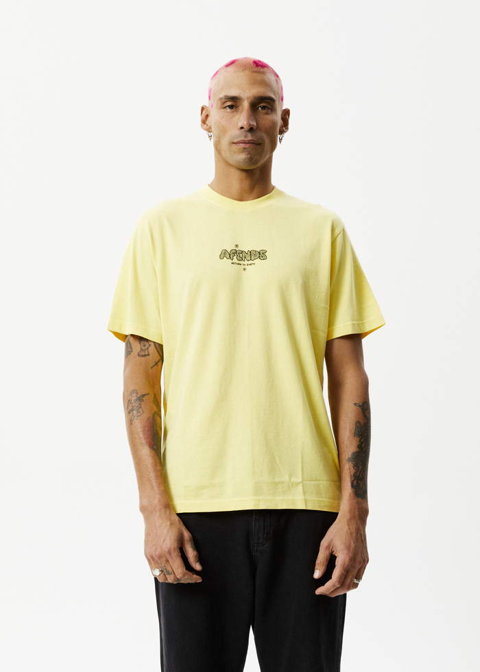 Afends Mens Earthling - Recycled Retro Graphic Logo T-Shirt - Butter - Sustainable Clothing - Streetwear