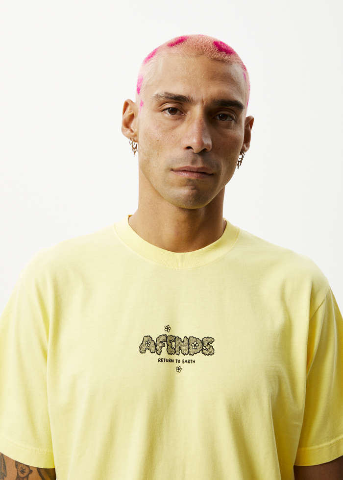 Afends Mens Earthling - Recycled Retro Graphic Logo T-Shirt - Butter - Sustainable Clothing - Streetwear