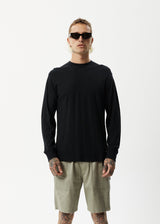 Afends Mens Essential - Hemp Retro Long Sleeve T-Shirt - Black - Afends mens essential   hemp retro long sleeve t shirt   black   sustainable clothing   streetwear