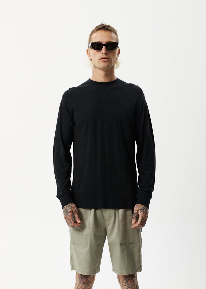 Afends Mens Essential - Hemp Retro Long Sleeve T-Shirt - Black - Sustainable Clothing - Streetwear
