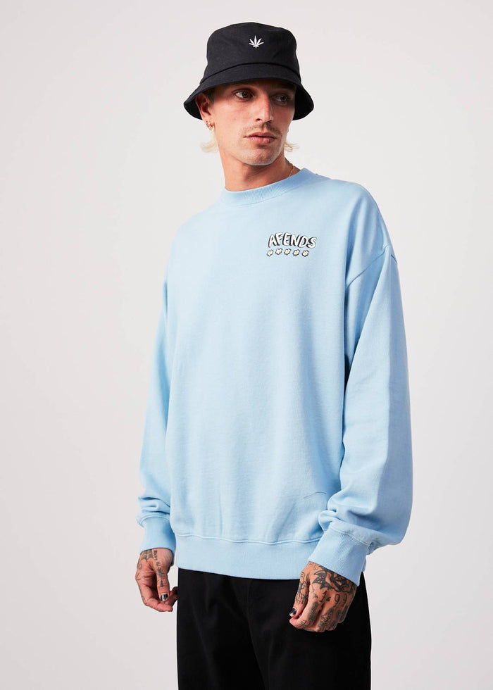 Afends Mens Flowers - Recycled Crew Neck Jumper - Sky Blue - Sustainable Clothing - Streetwear