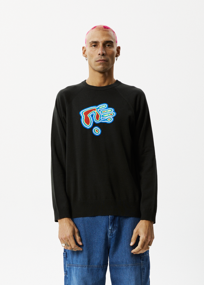 Afends Mens Imprint - Knitted Crew Neck Jumper - Stone Black - Sustainable Clothing - Streetwear