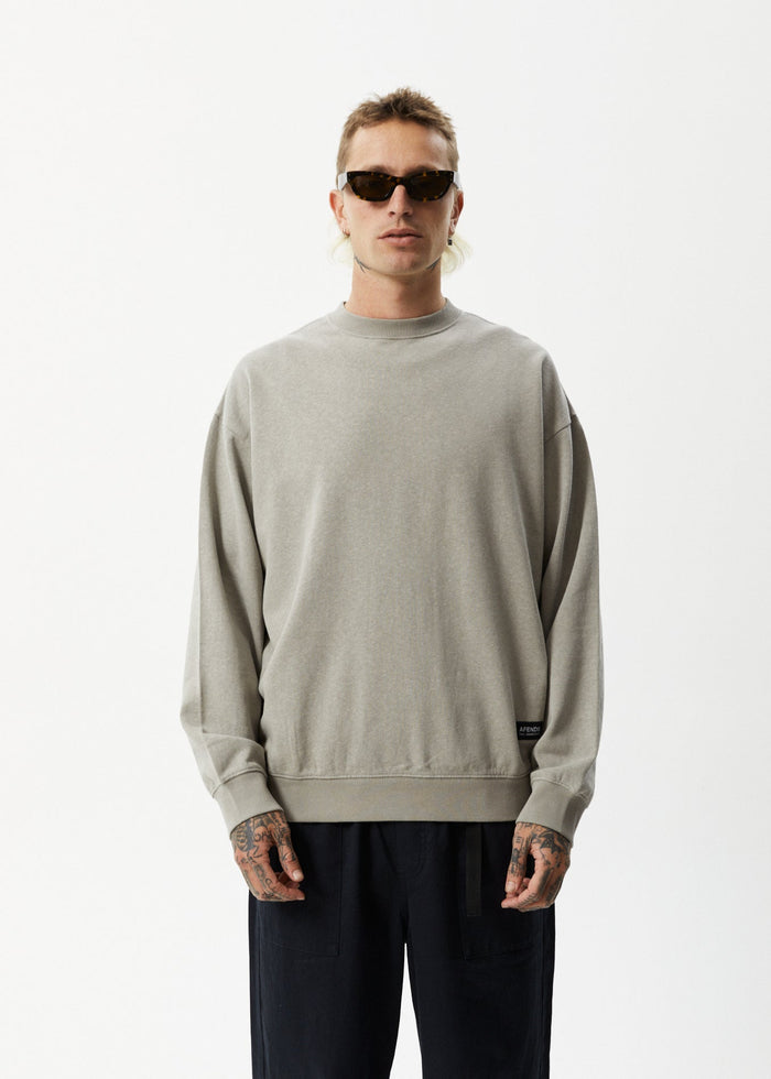 Afends Mens Indica - Hemp Crew Neck Jumper - Olive - Sustainable Clothing - Streetwear