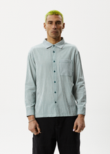 Afends Mens Intergalactic - Long Sleeve Shirt - Emerald Stripe - Afends mens intergalactic   long sleeve shirt   emerald stripe   sustainable clothing   streetwear