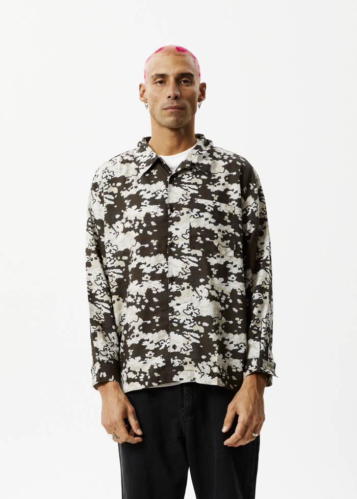 Afends Mens Jungle - Hemp Long Sleeve Shirt - Earth Camo - Sustainable Clothing - Streetwear