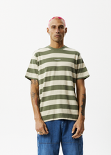 Afends Mens Needle - Recycled Retro Logo T-Shirt - Cypress Stripe - Afends mens needle   recycled retro logo t shirt   cypress stripe   sustainable clothing   streetwear
