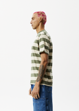 Afends Mens Needle - Recycled Retro Logo T-Shirt - Cypress Stripe - Afends mens needle   recycled retro logo t shirt   cypress stripe   sustainable clothing   streetwear