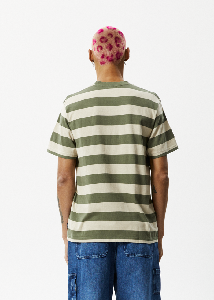 Afends Mens Needle - Recycled Retro Logo T-Shirt - Cypress Stripe - Sustainable Clothing - Streetwear